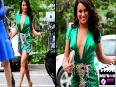 Lea Michele Suffers A Nip Slip In Plunging Green Mini  Dress