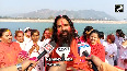 Yoga Guru Baba Ramdev celebrates Holi in Haridwar