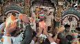 Crowds of devotees gather at Hanuman Garhi Temple in Ayodhya to offer prayers