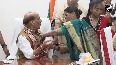 Women tie Rakhis to Raksha Mantri Rajnath Singh on Raksha Bandhan