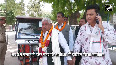 SP candidate from Faizabad Awadhesh Prasad reached Collectorate office by e-rickshaw to file his nomination.