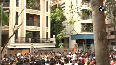 Shiv Sena workers protest outside residence of Amravati MP Navneet Rana in Mumbai