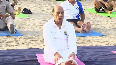 Rajnath Singh takes part in Yoga session with Indian Navy personnel at Karwar Naval Base