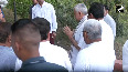 Gujarat Governor Acharya Devvrat arrives at Ex CM Vijay Rupani s residence in Gandhinagar