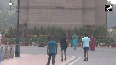 People are seen doing morning walks to escape the scorching heat in Delhi