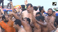 The Great Khali takes a holy dip at Maha Kumbh