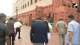 Defence Minister Rajnath Singh arrives at Parliament ahead of key discussions and sessions
