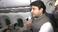 Union Minister Jyotiraditya Scindia interacts with Ukraine returned Indians at Delhi airport