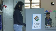 Rajya Sabha MP Swati Maliwal casts vote at a polling booth in Chandni Chowk Assembly Constituency