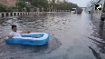 BJP Councillor rows boat on road amid severe waterlogging