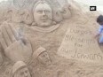 Artist creates sand sculpture of Goddess Durga