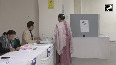 Delhi Chief Electoral Officer R Alice Vaz casts her vote at a polling booth in Tilak Marg