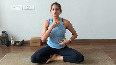 RediffGURU Namita Piparaiya demonstrates diaphragmatic breathing