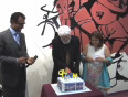 M F Husain celebrates his 94th birthday