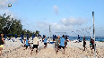 Team India play beach volleyball in Barbados
