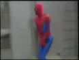 Helpless spiderman in toilet