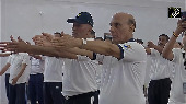 Rajnath Singh performs Yoga Asanas on the occasion of International Yoga Day