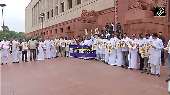 INDIA bloc MPs protest outside Parliament over SIR in Bihar