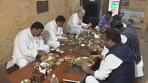 Amit Shah dines with Maithili community in Bihar's Madhubani