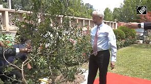 EAM Jaishankar plants pomegranate sapling at Indian Embassy in Beijing