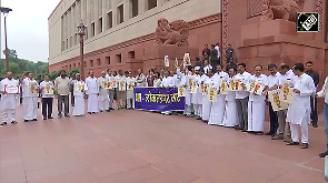 INDIA bloc MPs protest outside Parliament over SIR in Bihar
