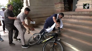 DK Shivakumar falls off bicycle in Vidhana Soudha in Bengaluru