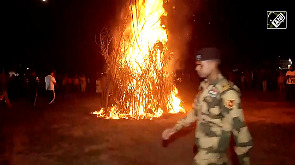 BSF jawans take part in Holika Dahan in Amritsar