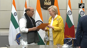 Rajnath Singh meets Princess Astrid of Belgium