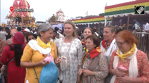 Devotees from Kyrgyzstan attend Lord Jagannath's Rath Yatra in Puri