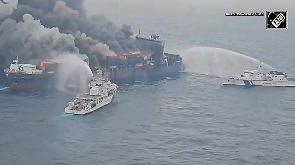 Watch: Cargo ship on fire off Kerala, Coast Guard sprays water