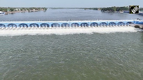 Drone view of Kallanai Dam, the oldest dam in the world
