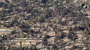 Aerial view of LA fire damage show aftermath of California blazes