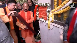 UP CM Yogi Adityanath performs Ganga Arti at Rambagh Hanuman temple in Prayagraj