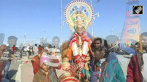 Man dressed up as Lord Hanuman steals limelight in Maha Kumbh