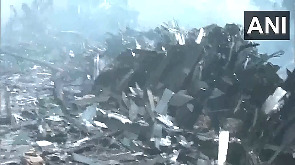 Debris at Air India plane crash site in Ahmedabad