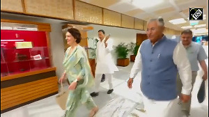 Priyanka Gandhi arrives at Parliament Annexe building for ONOE meeting