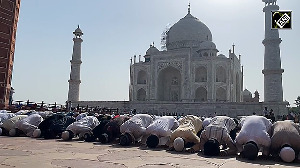 Devotees offer Namaz at Taj Mahal on the occasion of Eid al-Adha