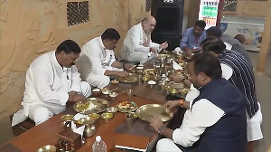 Amit Shah dines with Maithili community at Mithila Haat in Bihar's Madhubani