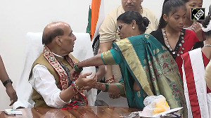 Women tie Rakhis to Rajnath Singh
