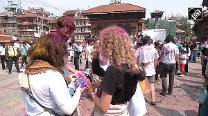 Foreigners and Nepali revelers celebrate Holi in Kathmandu