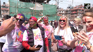 Foreigners and Nepali revelers celebrate Holi in Kathmandu