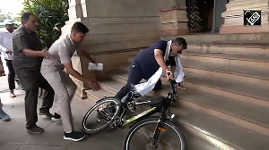 Video: DK Shivakumar falls off bicycle in Vidhana Soudha in Bengaluru