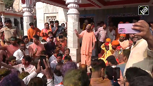 Yogi Adityanath celebrates Holi at Gorakhnath Temple