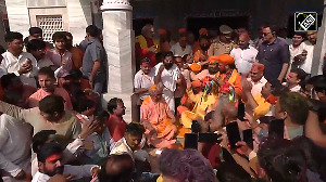 Yogi Adityanath celebrates Holi at Gorakhnath Temple