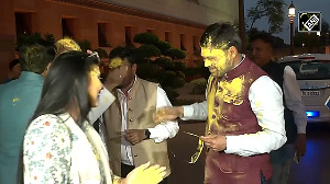 MPs celebrate Holi with Gulal at Parliament Premises