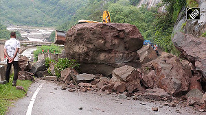 Massive Boulder Blocks Dhar Road in Udhampur Amid Heavy Rainfall