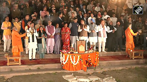 Delhi CM Rekha Gupta attends Yamuna aarti at Vasudev Ghat