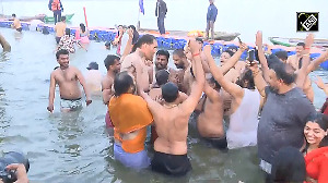 The Great Khali takes a holy dip at Maha Kumbh