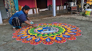 People create colourful rangolis outside homes in Trichy on occasion of Pongal