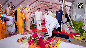 Amit Shah participates in Bhoomi Pujan ceremony at ISKCON Temple